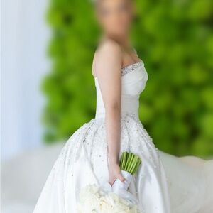 Stunning One Shoulder Wedding gown with Detachable overskirt and pearl design